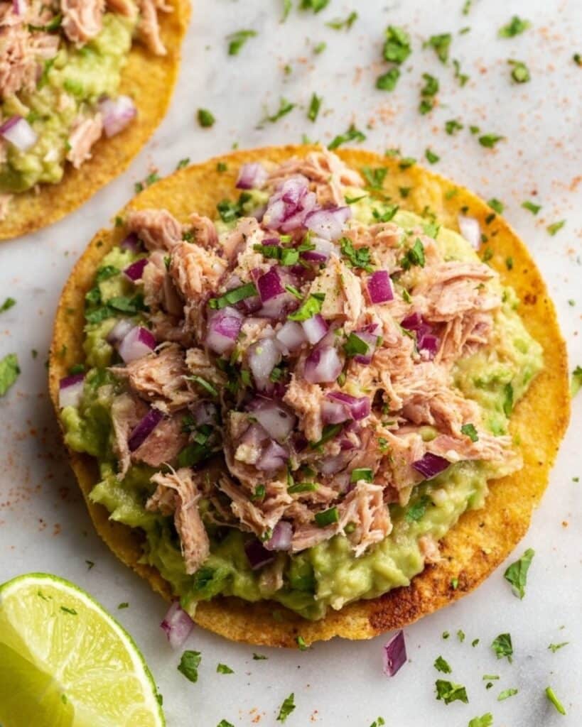 Tuna Tostadas with Quick Guacamole and Chipotle Aioli Recipe
