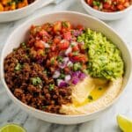 Southwest Ground Beef Bowl with Cottage Cheese Queso Recipe