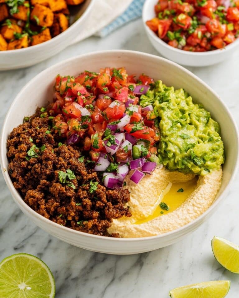 Southwest Ground Beef Bowl with Cottage Cheese Queso Recipe