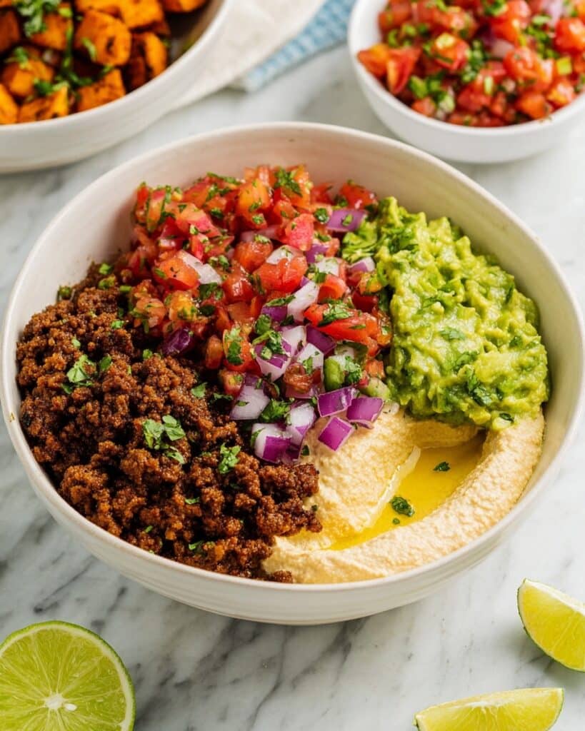 Southwest Ground Beef Bowl with Cottage Cheese Queso Recipe