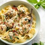 Chicken Florentine Meatballs in Creamy White Wine Sauce with Spinach Recipe