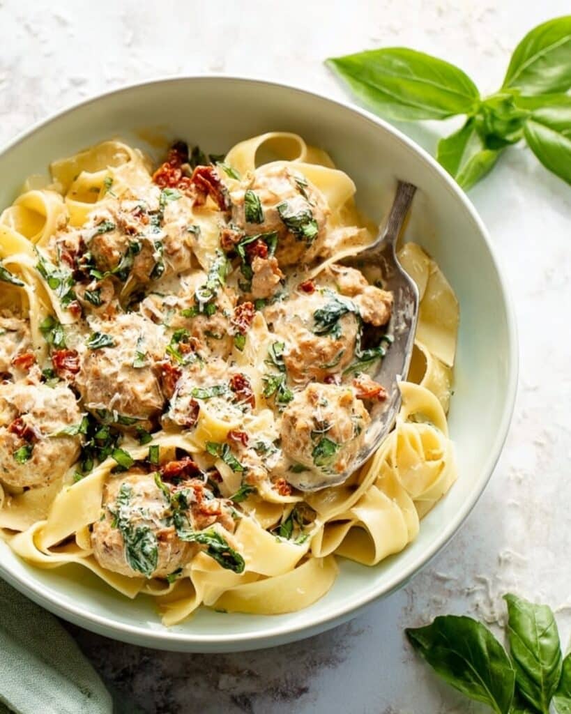 Chicken Florentine Meatballs in Creamy White Wine Sauce with Spinach Recipe