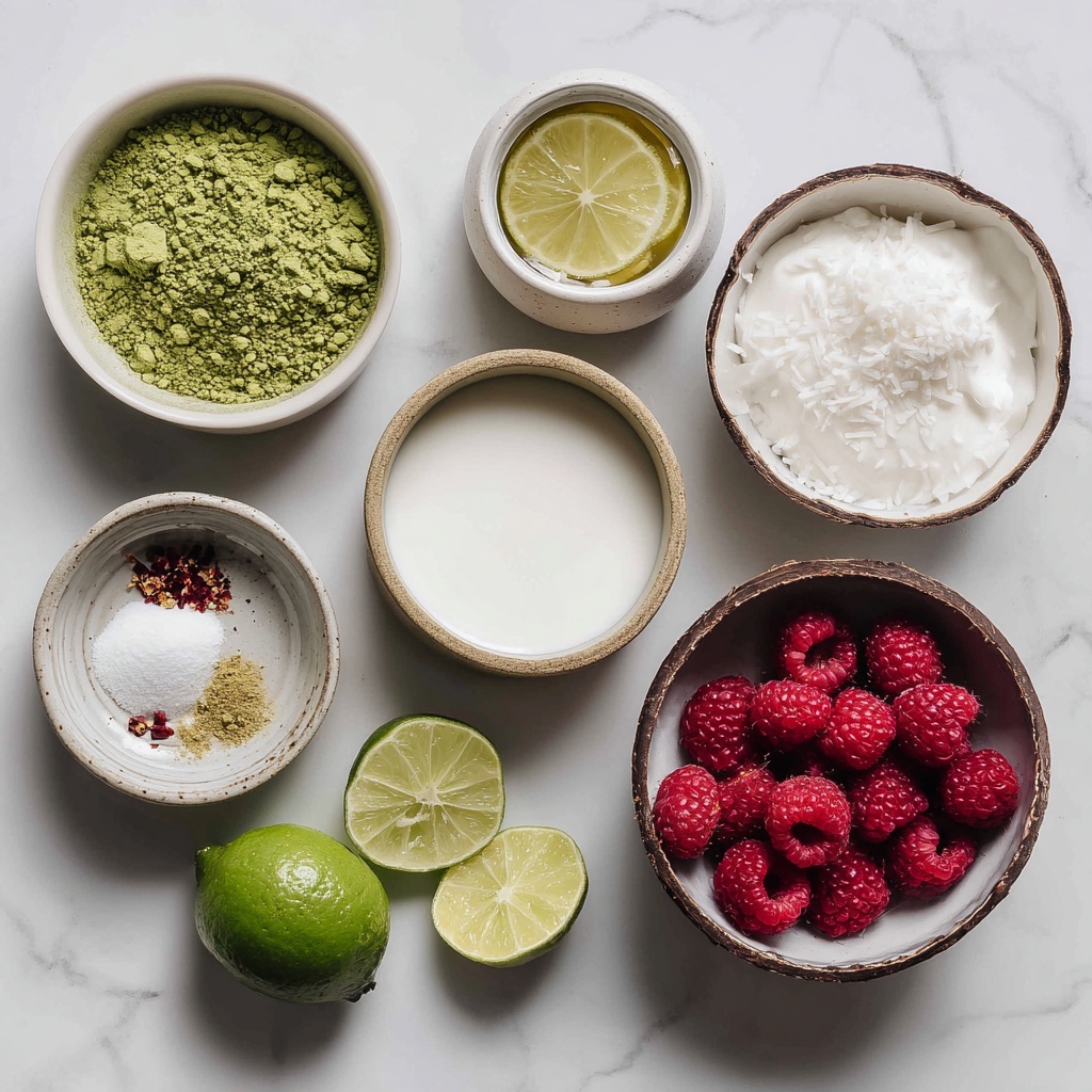 The image shows a white bowl with three scoops of pale green ice cream that has pink spots. The top of the ice cream is sprinkled with green powder and small white flowers are placed on and around the scoops. Next to the bowl on a white marbled surface, there is one more scoop of the same ice cream in a small white dish, also sprinkled with green powder. In the upper part of the image, a round container with a copper lid and a teal label is partially visible, along with a small woven basket and scattered white flowers. A wooden spoon with green powder is on the right side. photo taken with an iphone --ar 4:5 --v 7