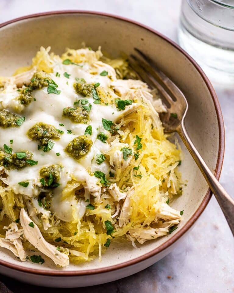Cheesy Pesto Chicken Spaghetti Squash Recipe