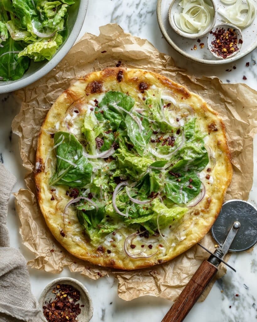 High-Protein Chicken Crust Caesar Salad Pizza Recipe