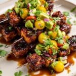Chipotle Agrodolce Tofu Skewers with Avocado Mango Salsa Recipe