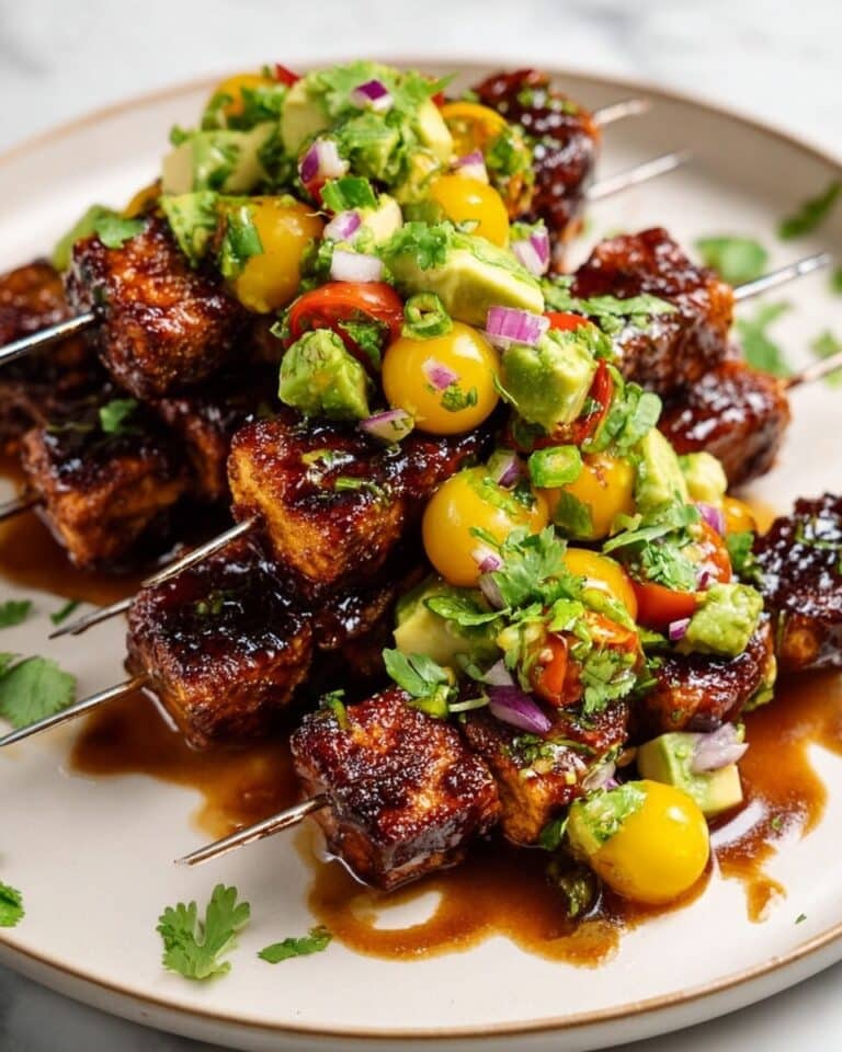 Chipotle Agrodolce Tofu Skewers with Avocado Mango Salsa Recipe