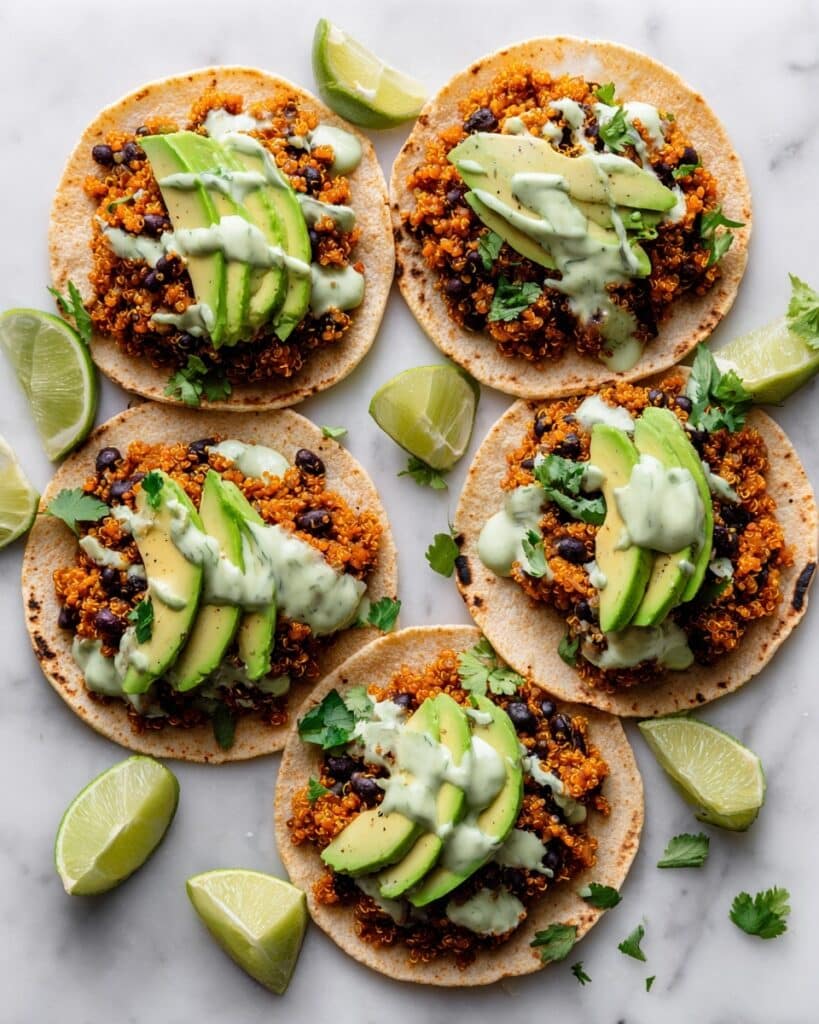 Black Bean Quinoa Tacos with Cilantro Lime Crema Recipe