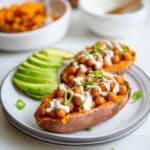 Buffalo Chickpea Stuffed Sweet Potatoes Recipe