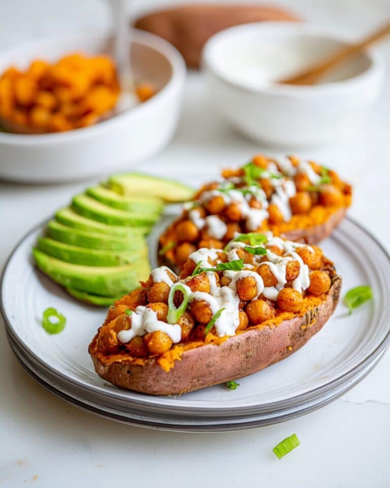 Buffalo Chickpea Stuffed Sweet Potatoes Recipe