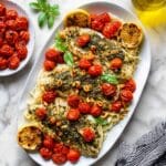 Pesto Salmon with Roasted Tomato Orzo Recipe
