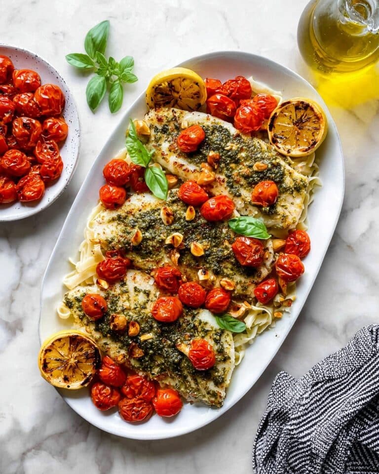 Pesto Salmon with Roasted Tomato Orzo Recipe