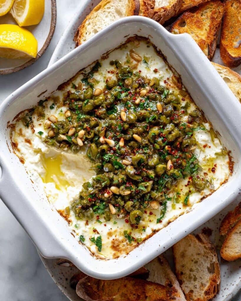 Baked Feta and Artichoke Dip with Olive Gremolata Recipe