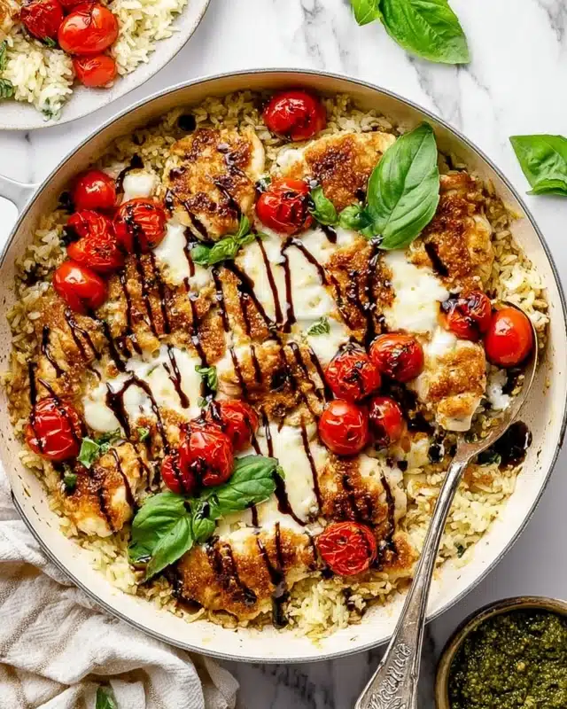 One Pan Chicken Caprese Orzo Bake Recipe