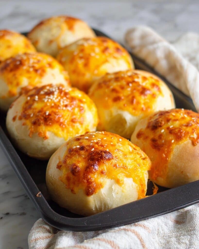 Cheddar Cheese Buns with Garlic and Sesame Topping Recipe
