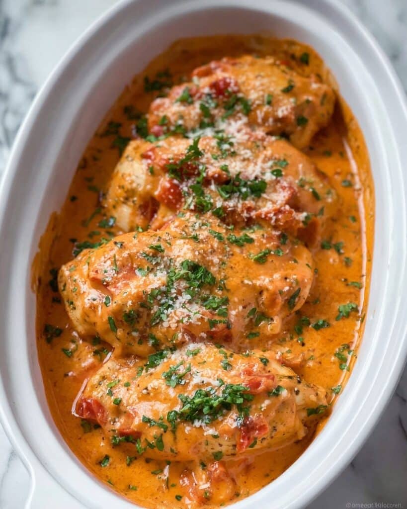 Slow Cooker Creamy Tomato Basil Chicken Breast Recipe