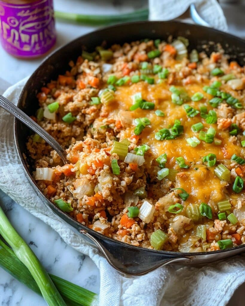 Lighter Buffalo Chicken and Rice Skillet Recipe