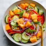 Fresh Cantaloupe and Cucumber Salad with Red Bell Pepper and Red Onion Recipe