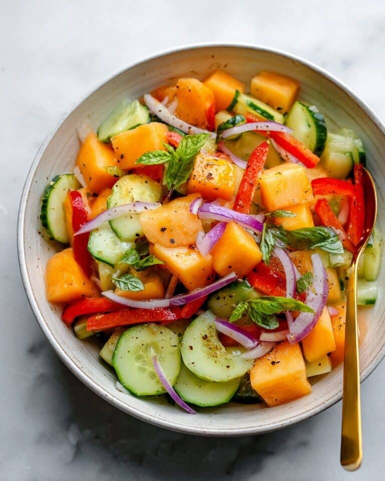 Fresh Cantaloupe and Cucumber Salad with Red Bell Pepper and Red Onion Recipe