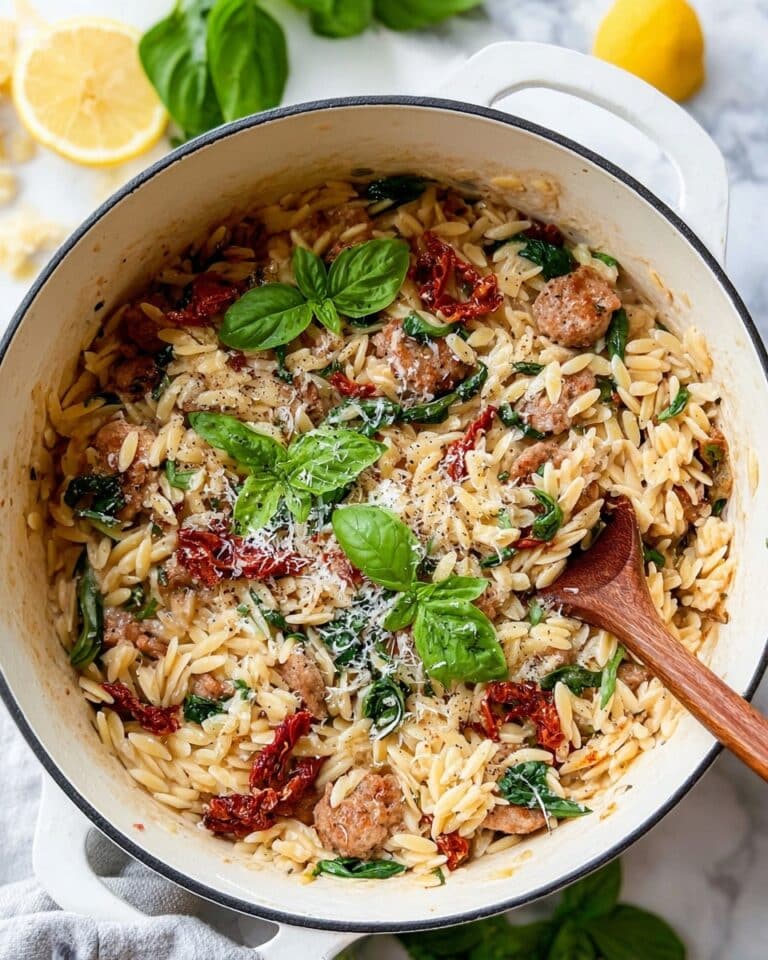 One-Pot Spinach and Sun Dried Tomato Orzo with Sausage Recipe