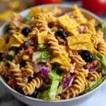 Taco Pasta Salad with Ground Beef, Black Beans, Corn, and Doritos Recipe