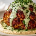 Whole Roasted Cauliflower with Creamy Scallion Date Dressing Recipe
