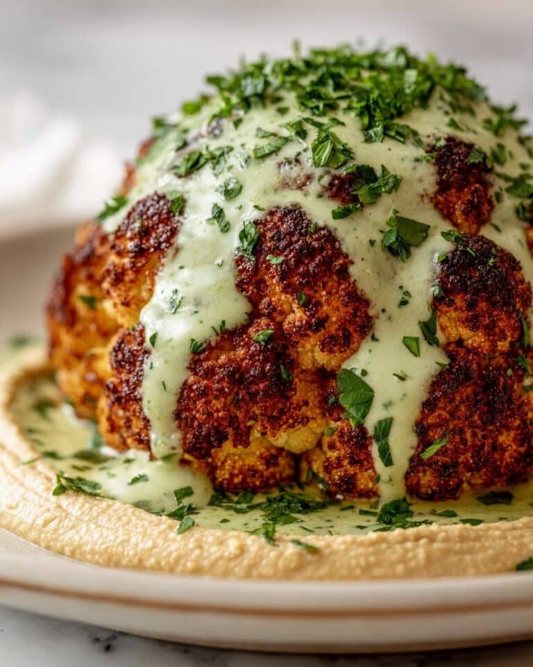 Whole Roasted Cauliflower with Creamy Scallion Date Dressing Recipe